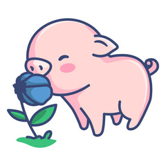 Cute pig with flower illustration