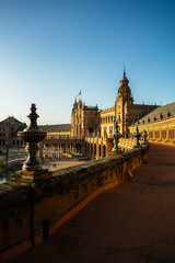 scenes from Plaza de Espana in the medieval city of Seville Spain
