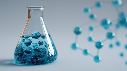 Molecular visualization in laboratory flask representing chemical science