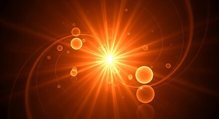 Abstract orange radiance with bubbles and glowing spiral lines backdrop