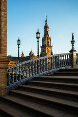 scenes from Plaza de Espana in the medieval city of Seville Spain