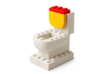 Building block toy toilet for kids bathroom. Creative plastic construction game for children learning potty training, transparent background