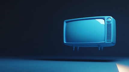 Vintage blue TV. Monochrome studio shot shows a retro television set with a curved screen and rounded design. This object stands as a testament to the evolution of tech.