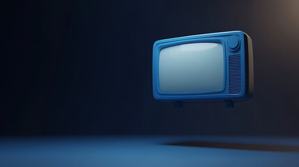 Retro charm meets modern design. A vibrant blue, classic TV floats with a touch of nostalgia. Relive the golden age of television with this unique piece. Watch & enjoy.