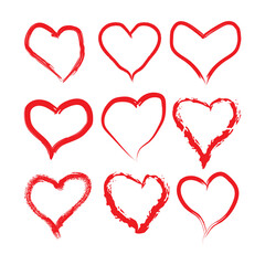 Red heart painted with paints and a brush.Red love heart made of rough strokes isolated over white background for Valentine s Day, wedding or other purpose. Hand drawing vector illustration.  
