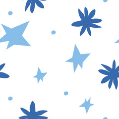 Vector seamless pattern with Christmas blue elements on an isolated white background. Animalistic and botanical print in a modern flat style with horses.