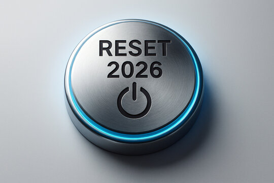 2026 Reset Button with Power Icon – Futuristic Tech Symbol