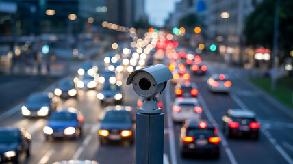Security Camera Overlooking Busy City Traffic surveillance