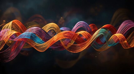 Vibrant Abstract Wavy Lines of Data Flowing in Dark Space
