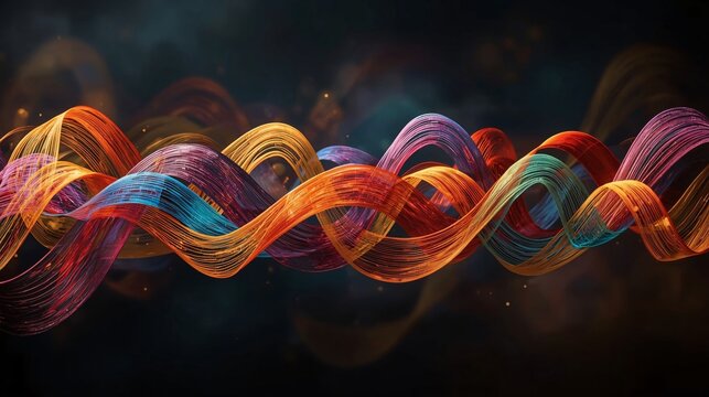 Vibrant Abstract Wavy Lines of Data Flowing in Dark Space
