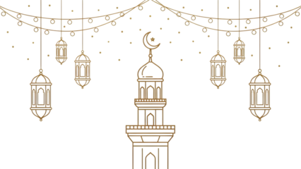 Elegant golden ramadan kareem design with minaret and lanterns on black