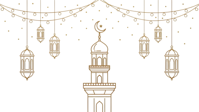 Elegant golden ramadan kareem design with minaret and lanterns on black