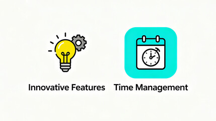 Light bulb gears and schedule clock elements represent innovative functions and time management concepts, suitable for promotional materials of office tool products.
