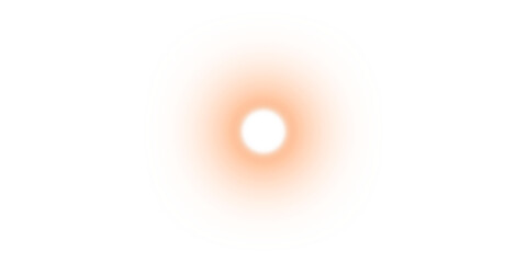 A soft, glowing orange circular light flare with a bright white center, isolated on a white background.