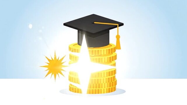 Graduation Cap on Stack of Coins Symbolizing Education Costs.