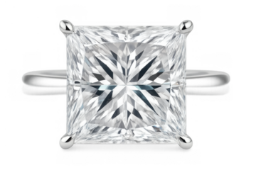 Princess cut diamond engagement ring with clear gemstone. Sparkling jewelry for luxury romance and commitment