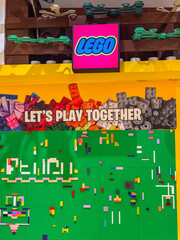 Obraz premium Vibrant LEGO Bricks Display with Play Together Message