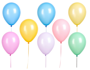 Nine colorful pastel balloons for a party, on a black background