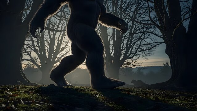 Massive Bigfoot Walking Through Wet Forest Path &ndash; Cinematic Monster Scene