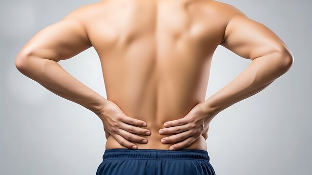 Male Athlete with Back Pain Holding Lower Back in Indoor Setting