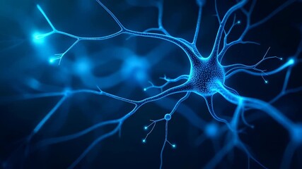 Animated close up of glowing artificial neural network with illuminated synapses, symbolizing AI, brain activity, and digital data processing - Powered by Adobe