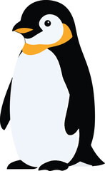 Cartoon illustration of an Emperor penguin facing left on a white background