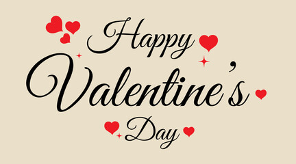 Elegant typography design featuring the phrase happy valentines day adorned with small red heart illustrations on a light beige background, perfect for romantic greetings