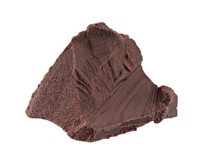 One piece of dark chopped chocolate isolated on white
