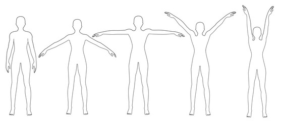 Human Silhouette Poses in Minimal Line Art for Anatomy Reference Set