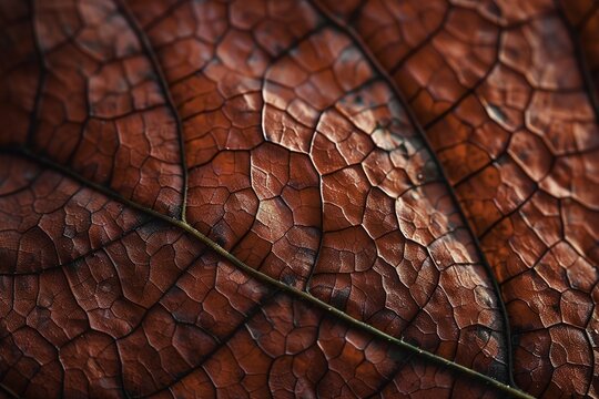 Close-up of a dried leaf with detailed veiny texture and cracked surface