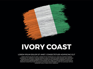 Flag of Ivory Coast. Ivorian and African Culture. Vibrant, textured brushstroke effect style. Black background with copy space. Dramatic composition in negative space.