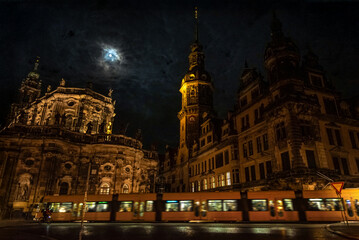 Dresden at night, Saxony, Germany. View of Dresden Castle.
