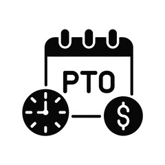 Paid time off calendar with clock and dollar coin representing vacation benefits and financial compensation vector