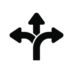 Three-way direction arrow sign icon vector illustration representing choice future path or decision concept black graphic