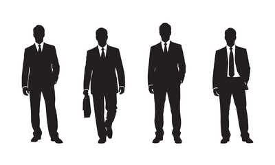 Businessman silhouette set. Men in formal suits standing and walking. Corporate executive, entrepreneur, and management team vector collection.