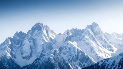Snowy mountain peaks against a clear blue sky