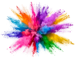 Vibrant exploding colorful powder burst against a black backdrop
