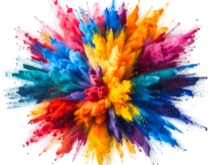 Vibrant multi-colored powder explosion bursting from center
