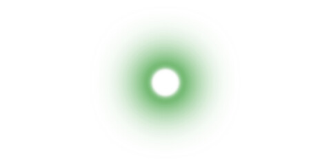 A soft, glowing green circular light with a bright white center on a plain white background.