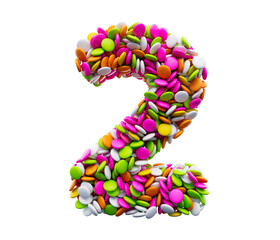 Colorful sugar beans Two or 2 isolated on white background. 3d illustration