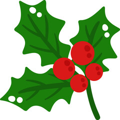cute Christmas spring holly berries vector cartoon illustration