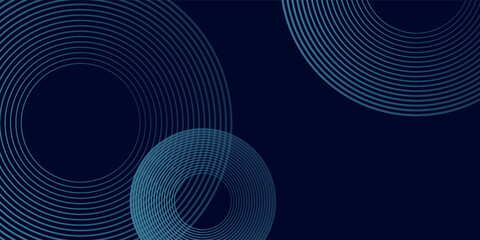 Abstract blue glowing geometric lines on dark blue background. Modern shiny blue circle lines pattern. Futuristic technology concept. Suit for cover, poster,
