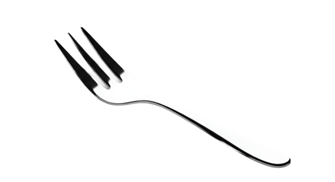 Polished Metal Fork with Dramatic Shadows on a Grey Background
