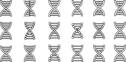 Black and white DNA icons on white background representing genetics