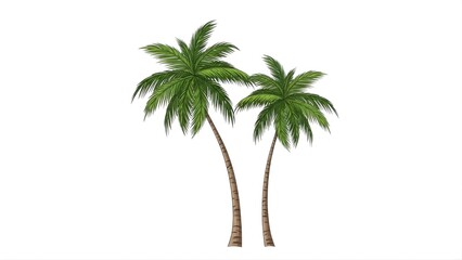 Obraz premium Illustration of two palm trees with green fronds and brown trunks on a white background scene