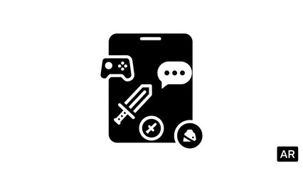 Mobile gaming icons representing action chat and strategy