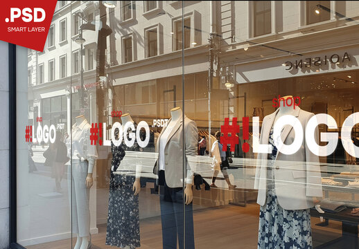 Fashion Shop window logo design on glass mockup