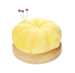 Pincushion with pins isolated on white. Sewing accessory