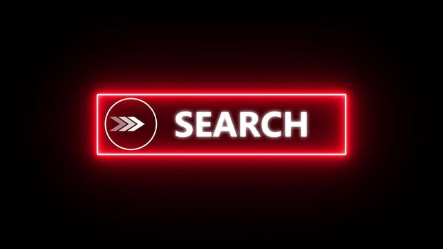 Glowing neon line mouse cursor animation pointing towards search button in looping with transparent background. Up and down arrow moving on business arrow text
