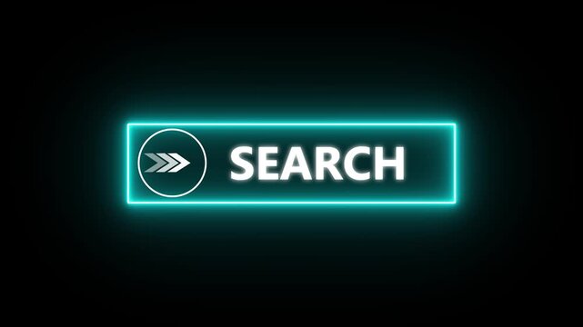 Glowing neon line mouse cursor animation pointing towards search button in looping with transparent background. Up and down arrow moving on business arrow text